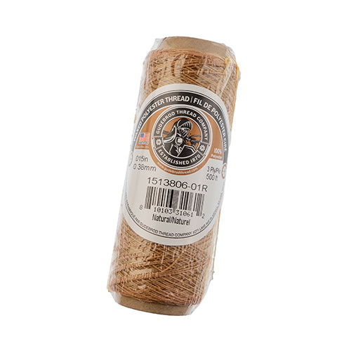 Waxed Polyester Thread Spool 3ply - 500ft - 0.38mm - Natural