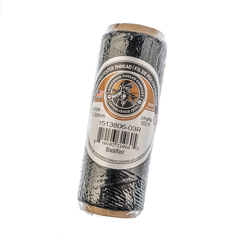 Waxed Polyester Thread Spool 3ply - 500ft - 0.38mm - Black