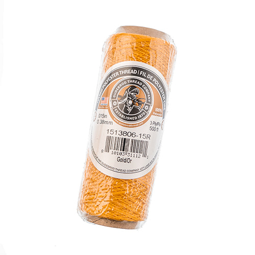 Waxed Polyester Thread Spool 3ply - 500ft - 0.38mm - Gold