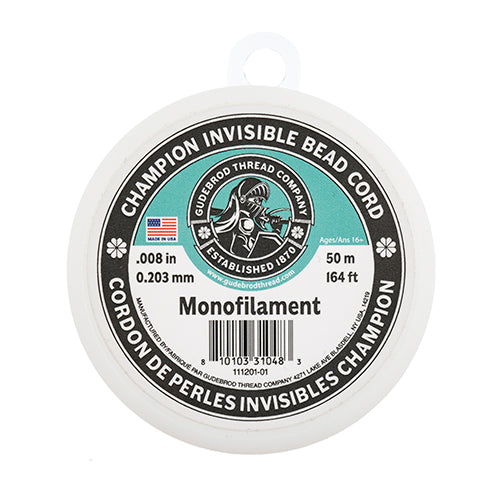 Champion Invisible Bead Cord Monofilament - .008 (0.203mm) diameter 50m (164ft)