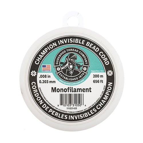 Champion Invisible Bead Cord Monofilament - .008 (0.203mm) diameter 200m (656ft)